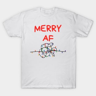 Christmas Humor. Rude, Offensive, Inappropriate Christmas Card. Merry AF. Red T-Shirt